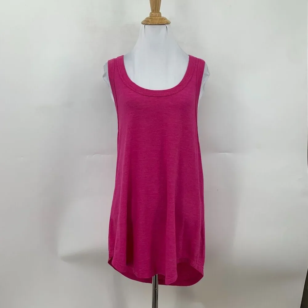 J Crew Longline Tank Top Womens M Medium Pink Slub Cotton Curved Shirttail Shirt